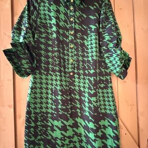 The Limited Green and Black Houndstooth Dress